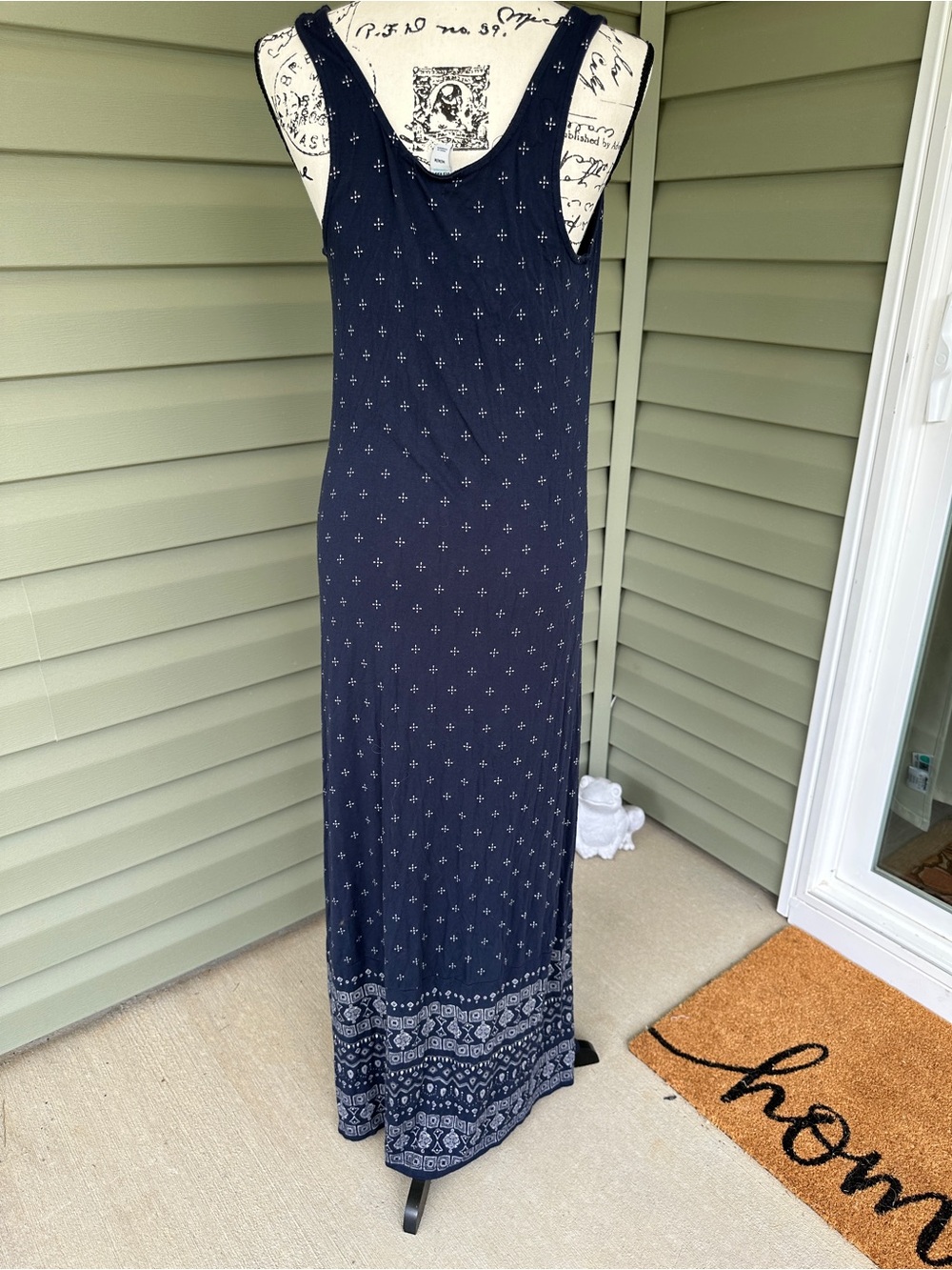 Old Navy Navy Sleeveless Printed Maxi Dress size M tall very soft stretchy comfy - Picture 5 of 6